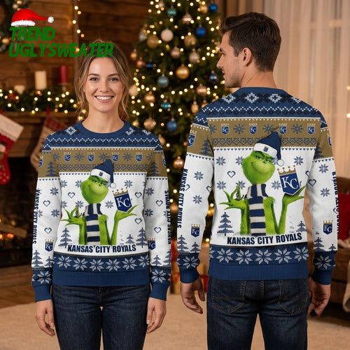 Kansas City Royals Grinch Wearing Santa Hat Ugly Christmas Sweater