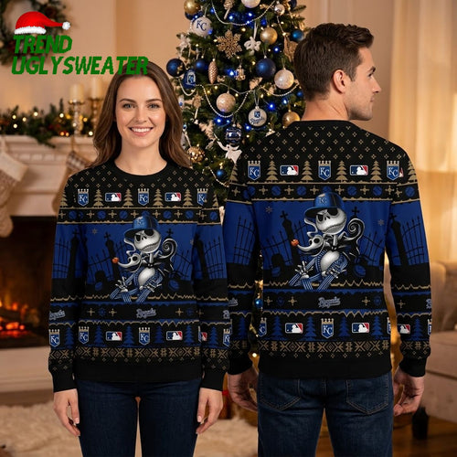 Kansas City Royals Jack Skellington Baseball Ugly Christmas Sweater
