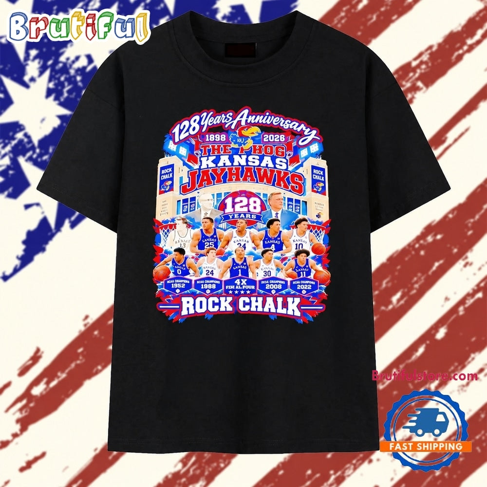 Kansas Jayhawks 128 Years Anniversary The Phog Allen Fieldhouse 4X NCAA Champions Rock Chalk T Shirt