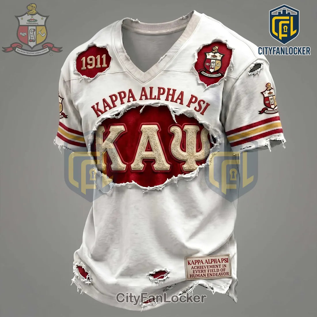 Kappa Alpha Psi 1911 Crimson White Distressed Embroidered Patch Shirt