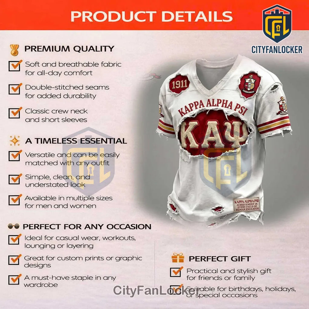 Kappa Alpha Psi 1911 Crimson White Distressed Embroidered Patch Shirt