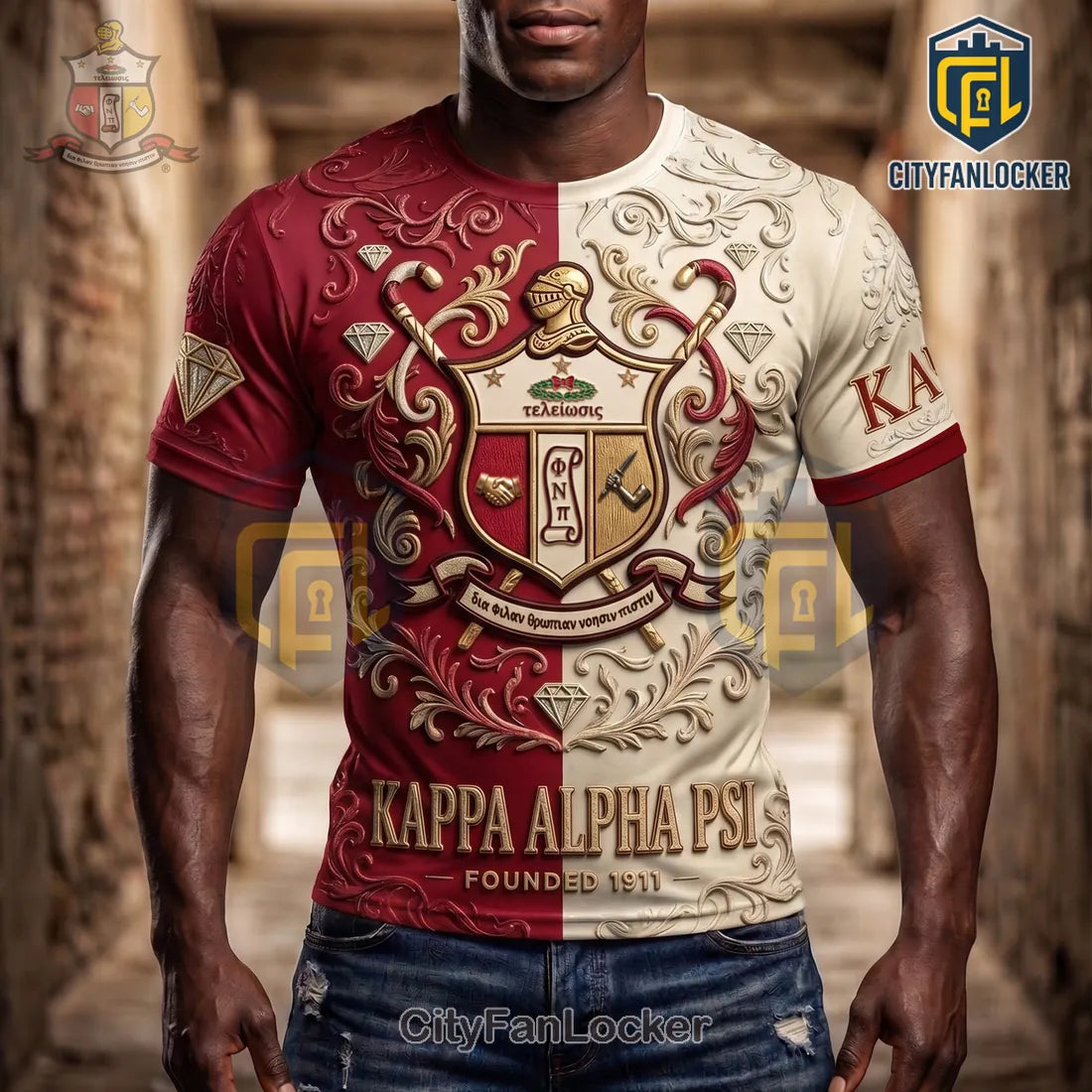 Kappa Alpha Psi Crest Premium Crimson Cream T-Shirt