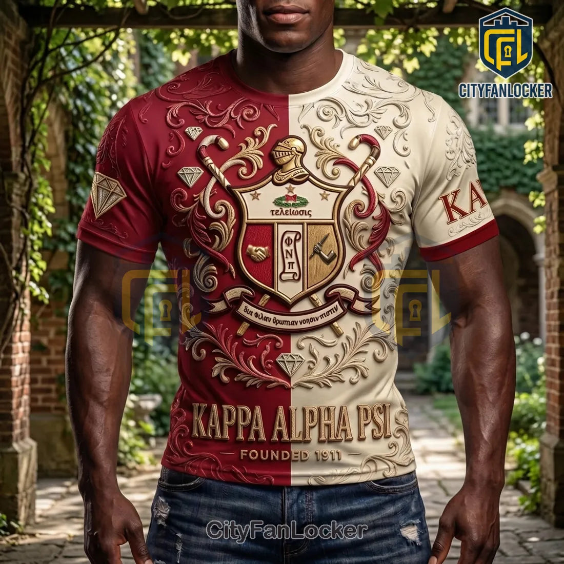 Kappa Alpha Psi Crest Premium Crimson Cream T-Shirt
