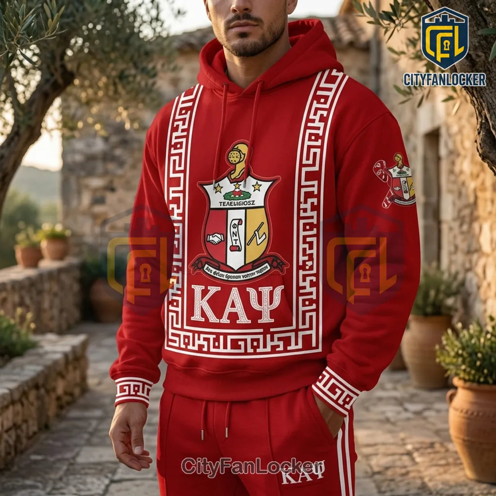Kappa Alpha Psi Frat Crimson Red Fleece Pullover Hoodie and Jogger Pants Set