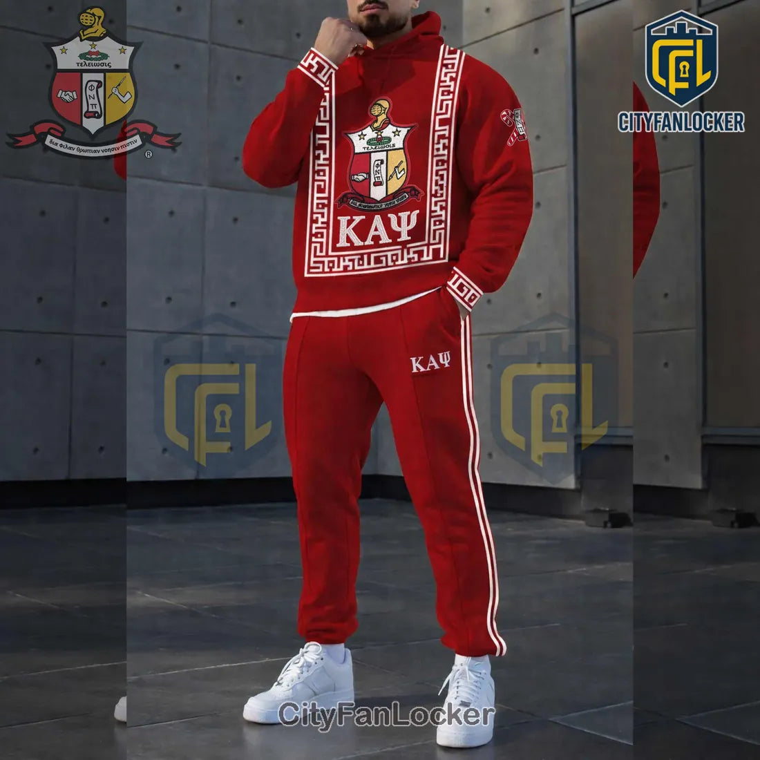 Kappa Alpha Psi Frat Crimson Red Fleece Pullover Hoodie and Jogger Pants Set