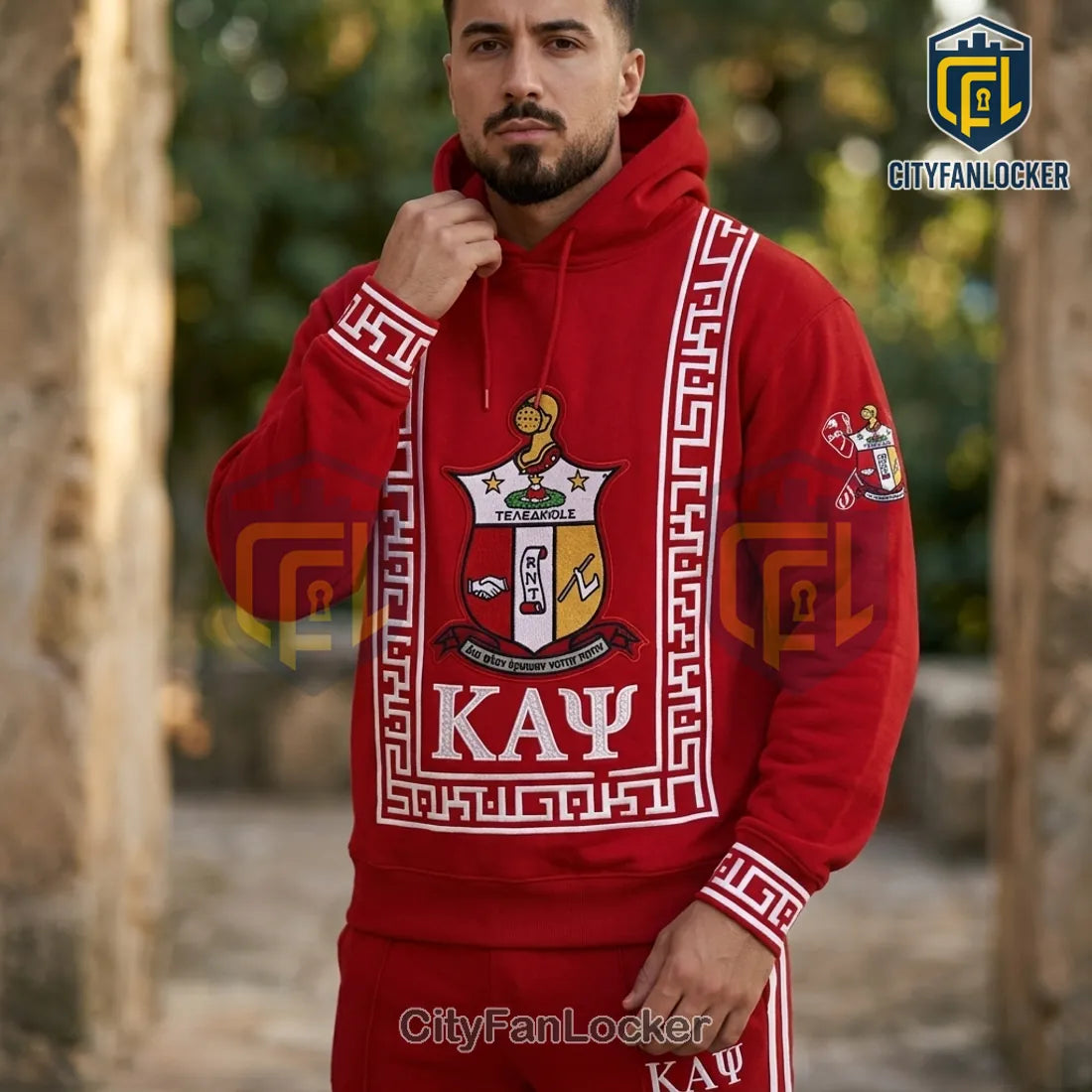 Kappa Alpha Psi Frat Crimson Red Fleece Pullover Hoodie and Jogger Pants Set