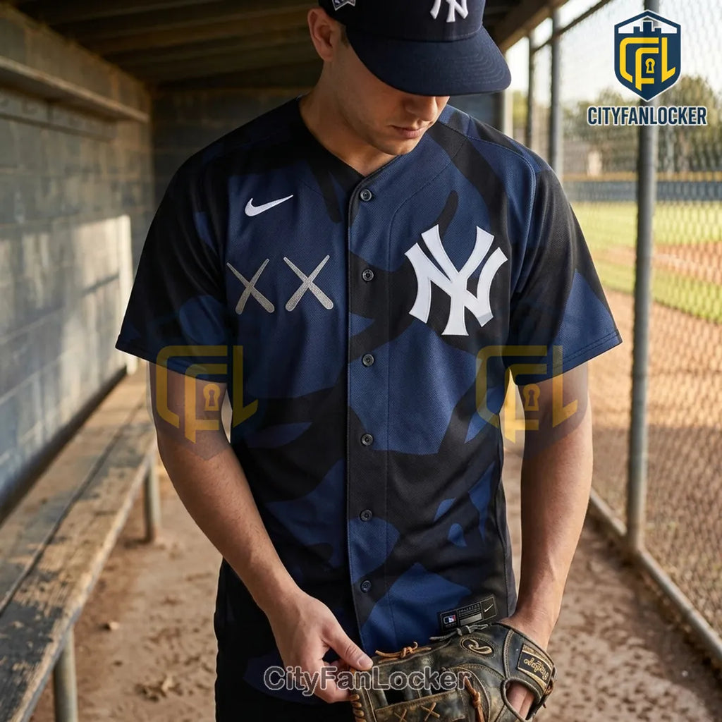 Kaws x New York Yankees Camo Baseball Jersey