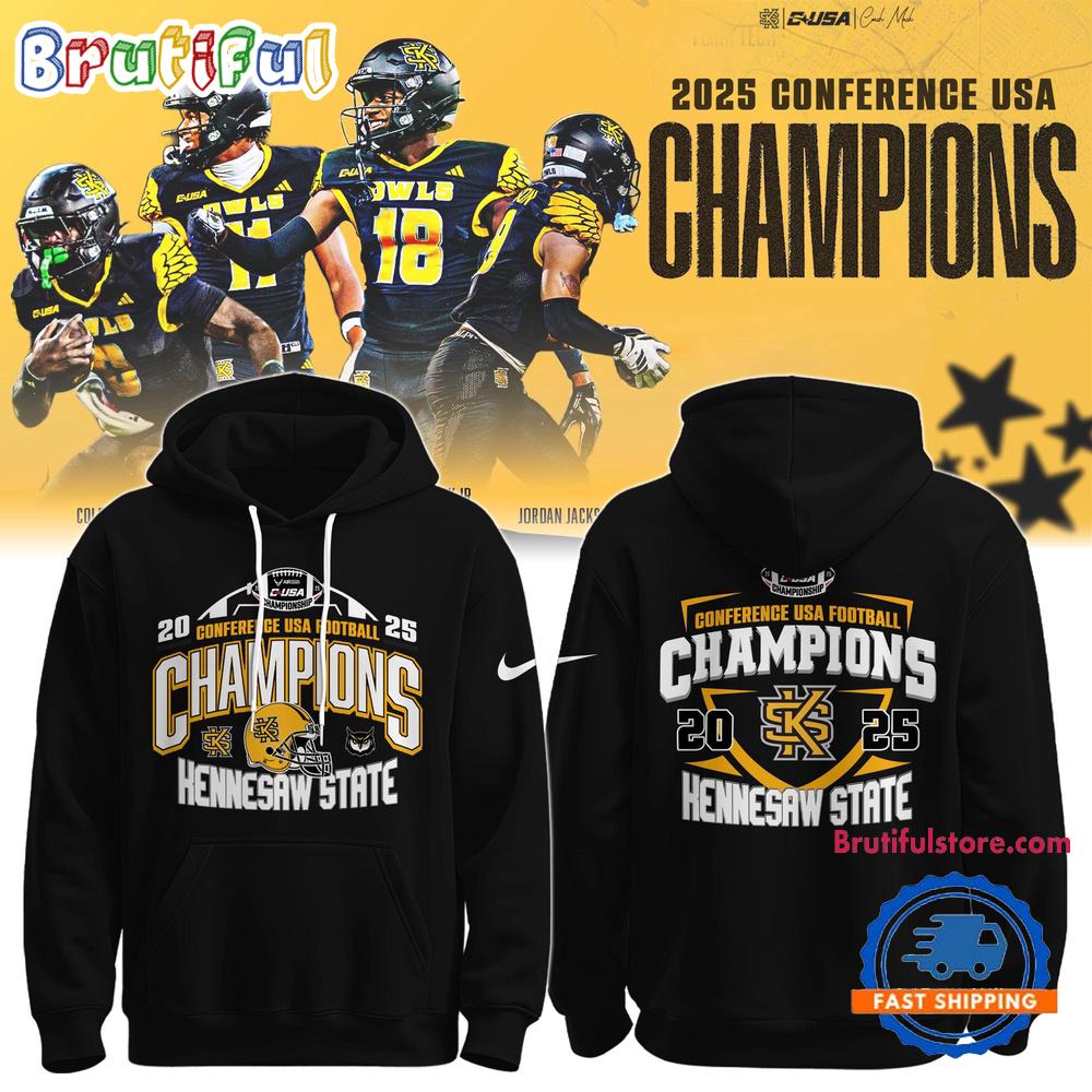 Kennesaw State Owls 2025 C-USA Football Conference Champions Limited Edition Black Hoodie Shirt