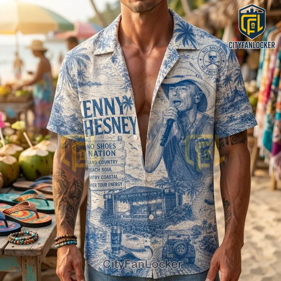 Kenny Chesney No Shoes Nation Blue Hawaiian Shirt