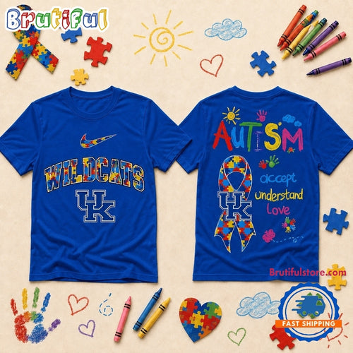 Kentucky Wildcats NCAA Autism Awareness Puzzle Ribbon T Shirt