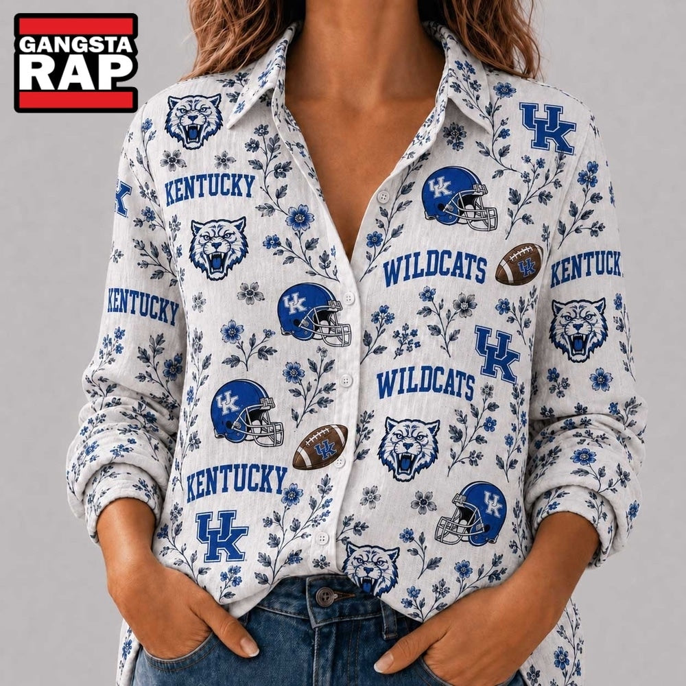 Kentucky Wildcats NCAA College Spirit Blossoms Women Casual Shirt