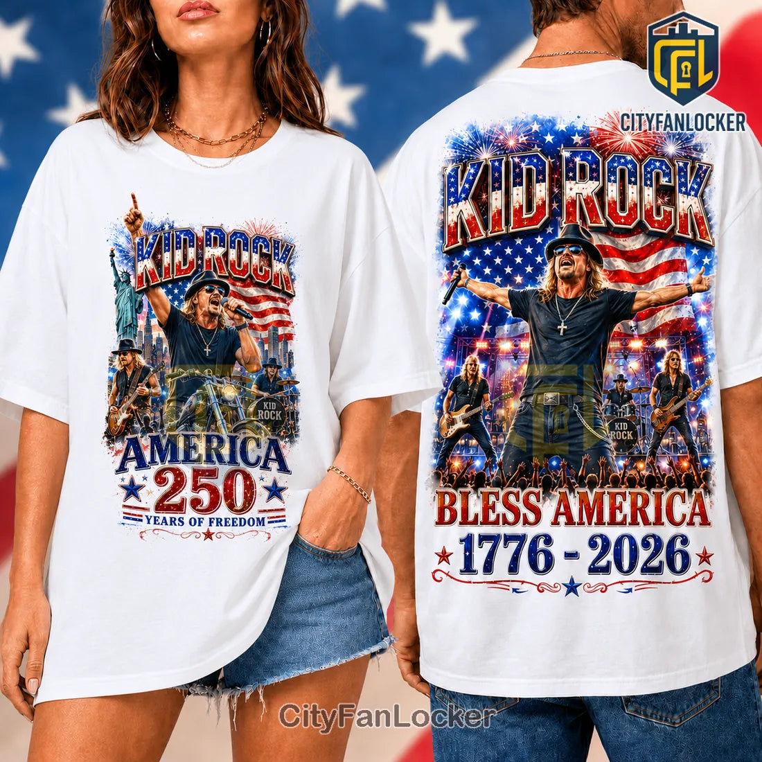 Kid Rock America 250 Years of Freedom Patriotic Crewneck Shirt
