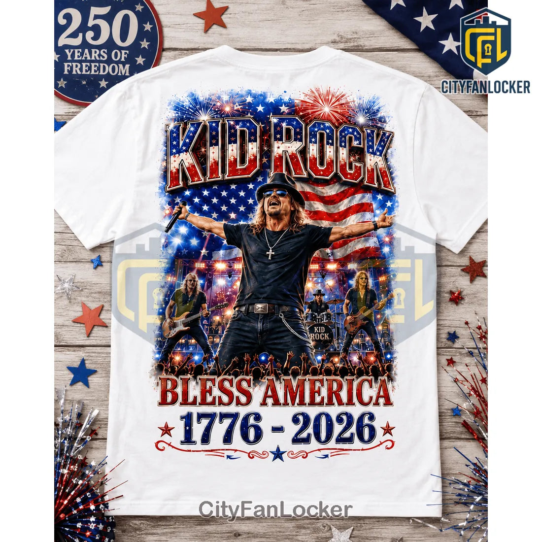 Kid Rock America 250 Years of Freedom Patriotic Crewneck Shirt