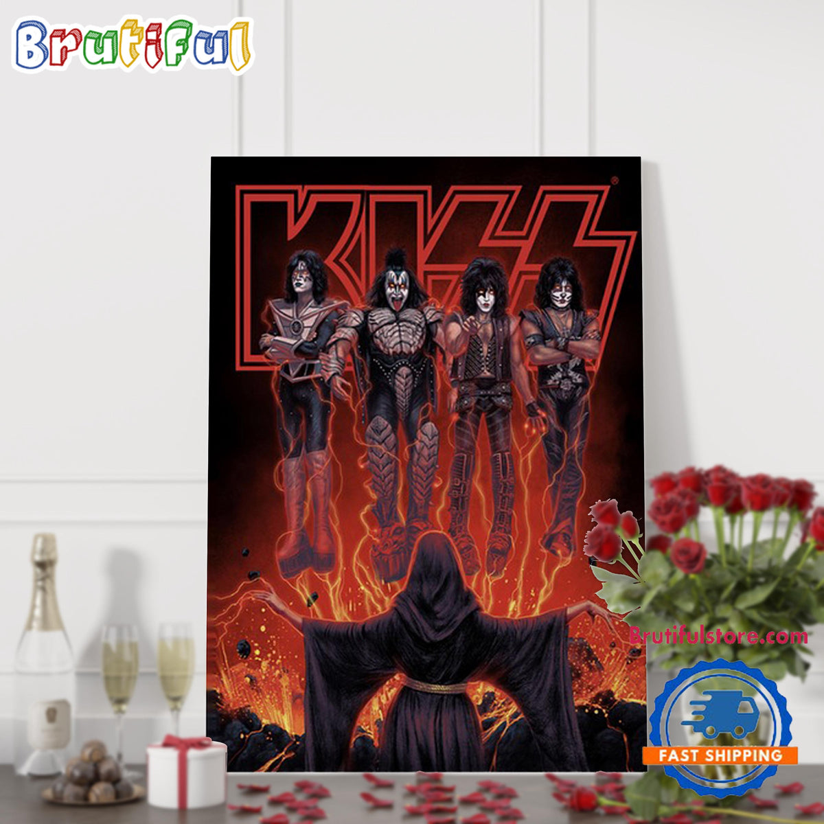 KISS Conjuring Flames Halloween Poster Canvas Art