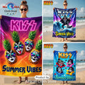 KISS Summer Vibes Rock Band Neon Pineapple Premium Beach Towel