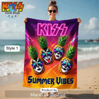 KISS Summer Vibes Rock Band Neon Pineapple Premium Beach Towel