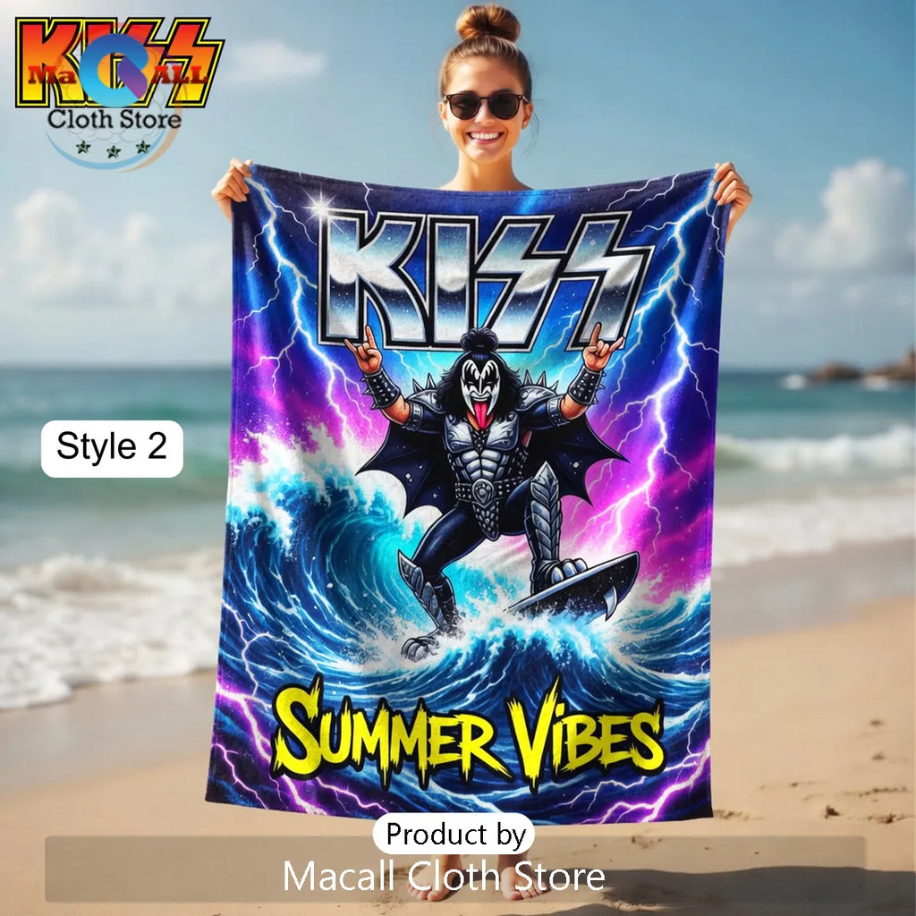 KISS Summer Vibes Rock Band Neon Pineapple Premium Beach Towel