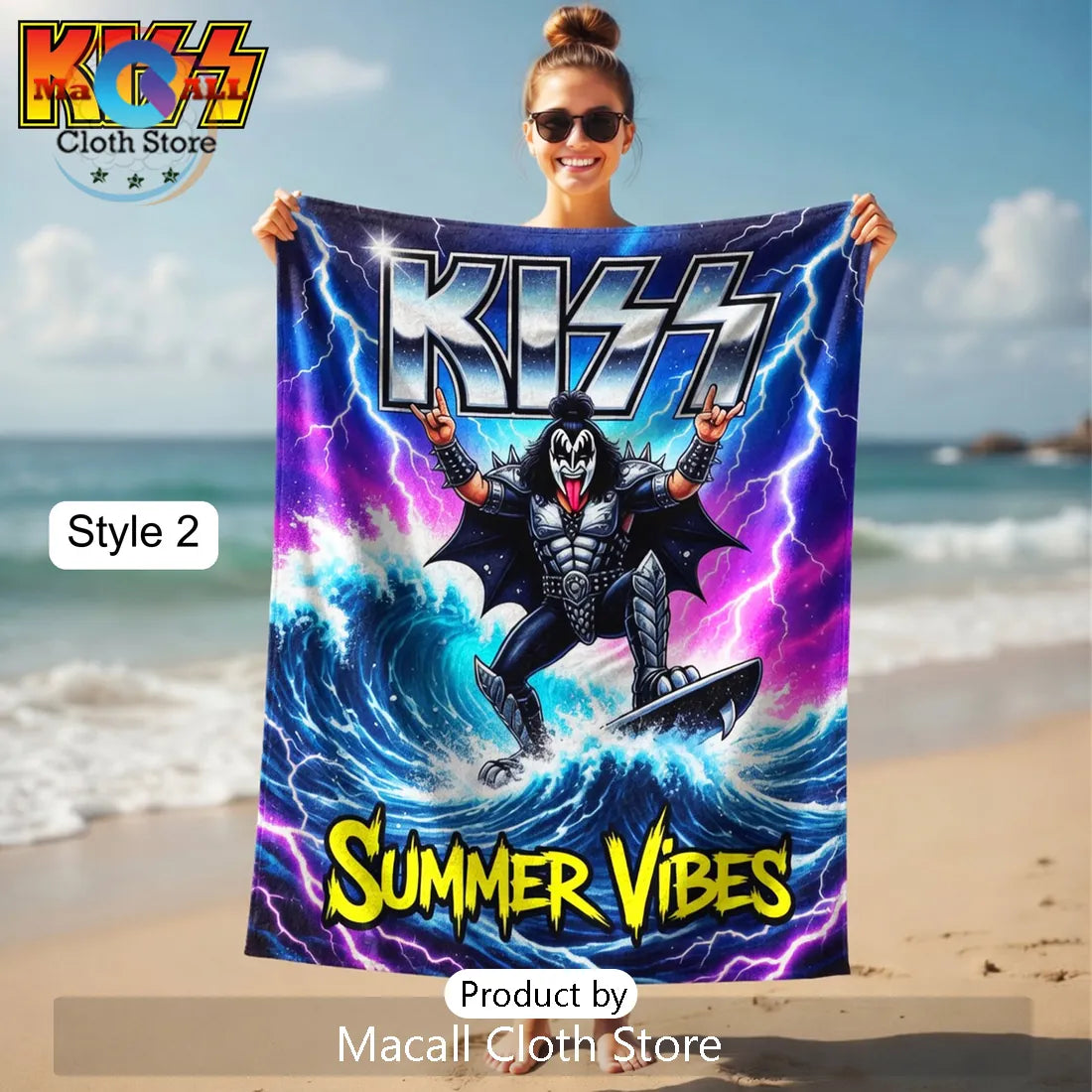 KISS Summer Vibes Rock Band Neon Pineapple Premium Beach Towel
