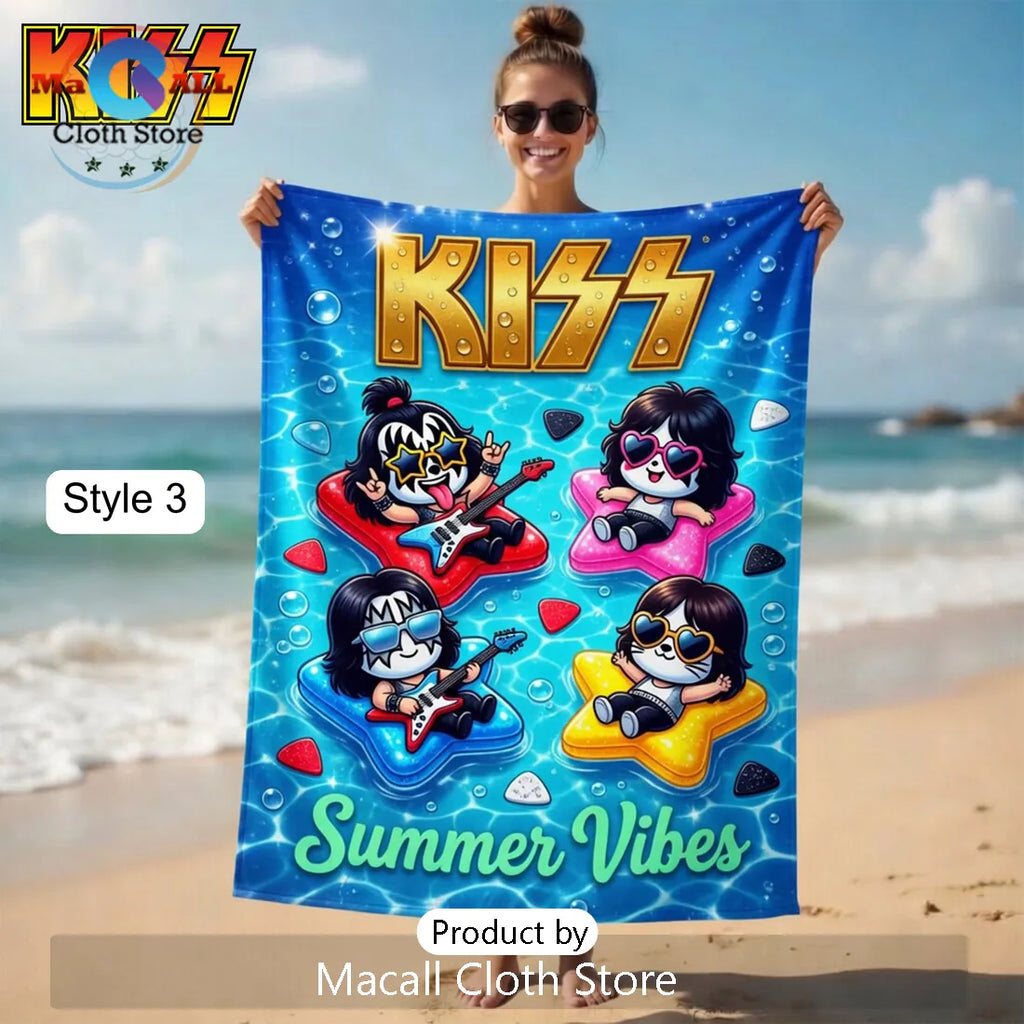 KISS Summer Vibes Rock Band Neon Pineapple Premium Beach Towel