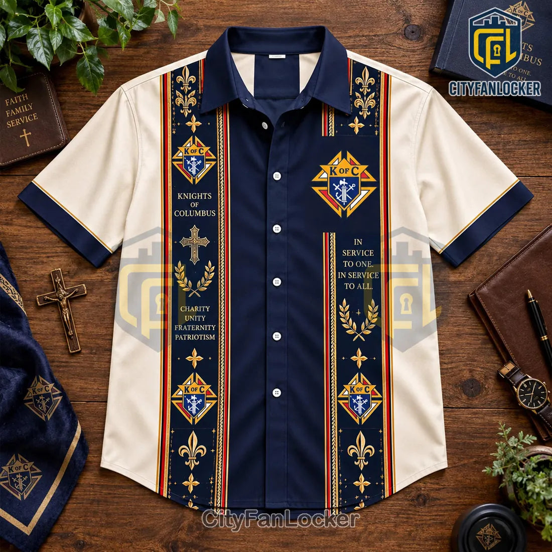 Knights of Columbus Navy Blue Hawaiian Shirt