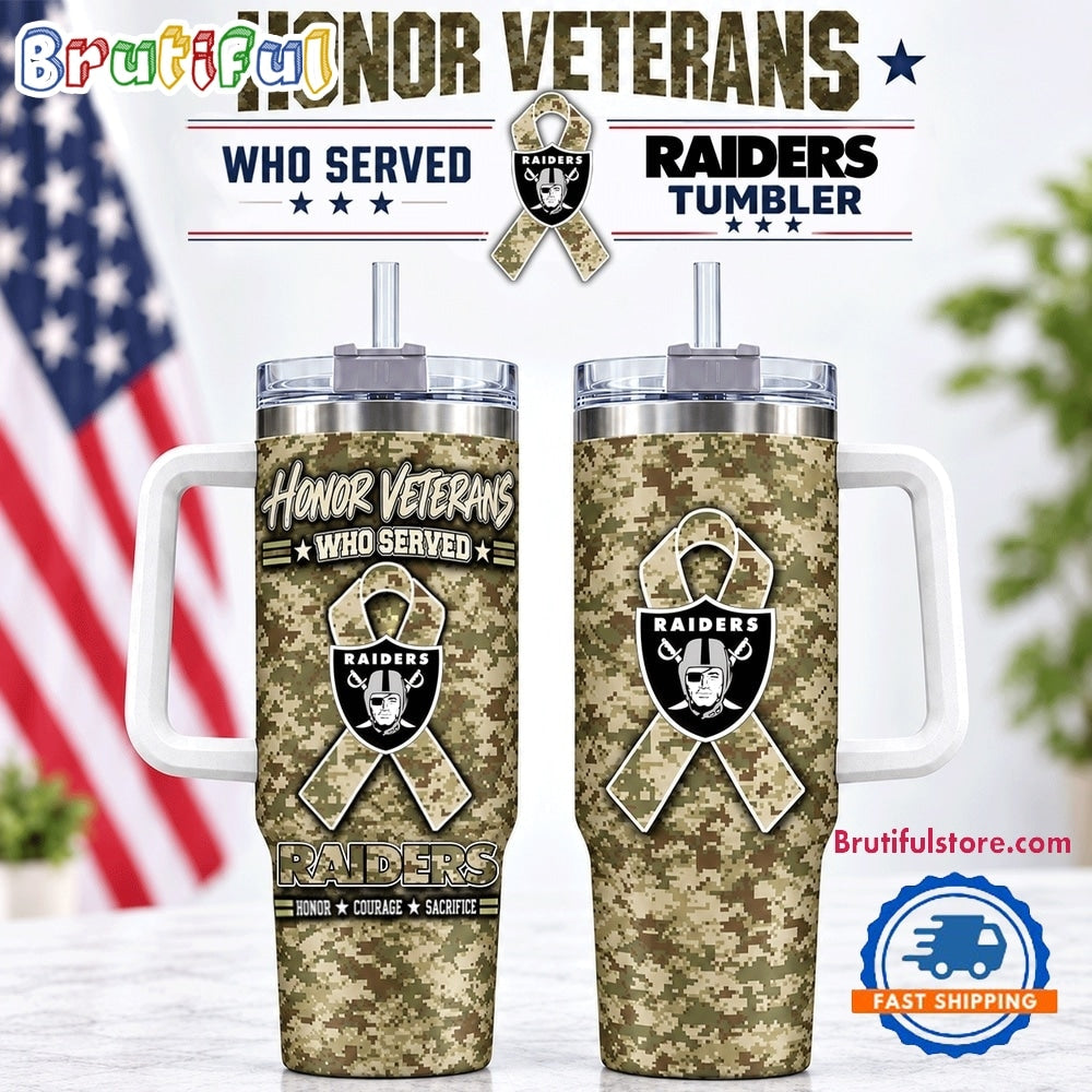Las Vegas Raiders 2026 NFL Honor Veterans Camo Stanley Tumbler