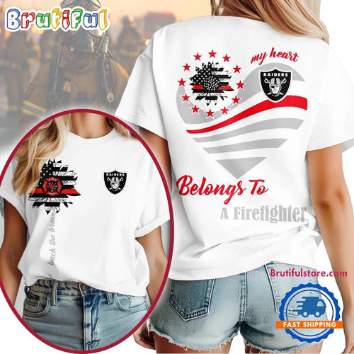 Las Vegas Raiders 2026 NFL My Heart Belongs To A Firefighter Unisex T Shirt