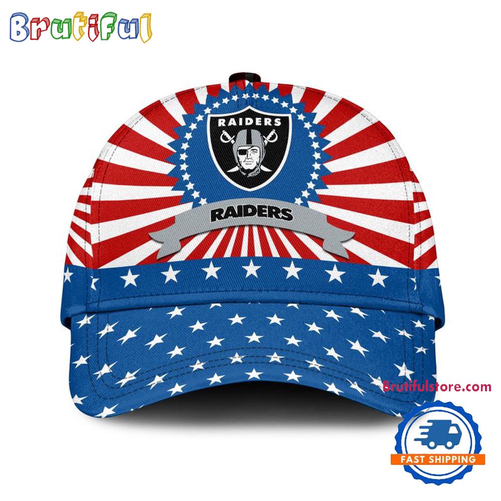 Las Vegas Raiders American Flag Pattern Independence Day Baseball Cap
