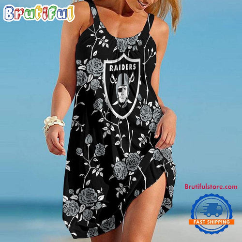 Las Vegas Raiders Flower Women’s Summer Beach Sling Dress