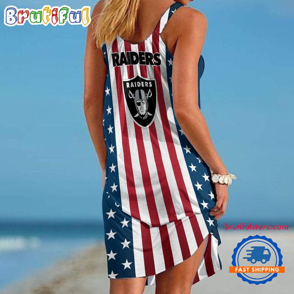 Las Vegas Raiders In My Veins USA In My Heart Independence Day Women’s Summer Beach Sling Dress