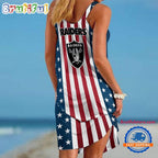 Las Vegas Raiders In My Veins USA In My Heart Independence Day Women’s Summer Beach Sling Dress