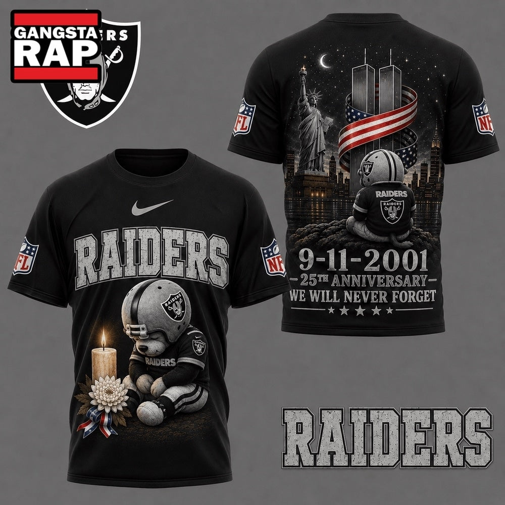 Las Vegas Raiders NFL 9 11 25th Anniversary Never Forget Memorial 3D T Shirt, Football New Design Shirt