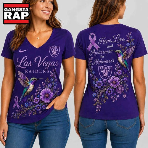 Las Vegas Raiders NFL Alzheimer’s Awareness Month V neck T Shirt