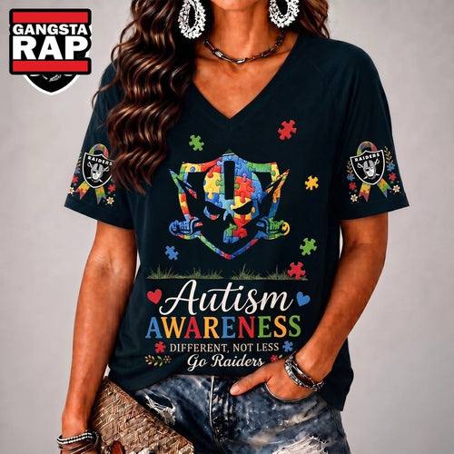 Las Vegas Raiders NFL Different, Not Less Autism Awareness V neck T Shirt