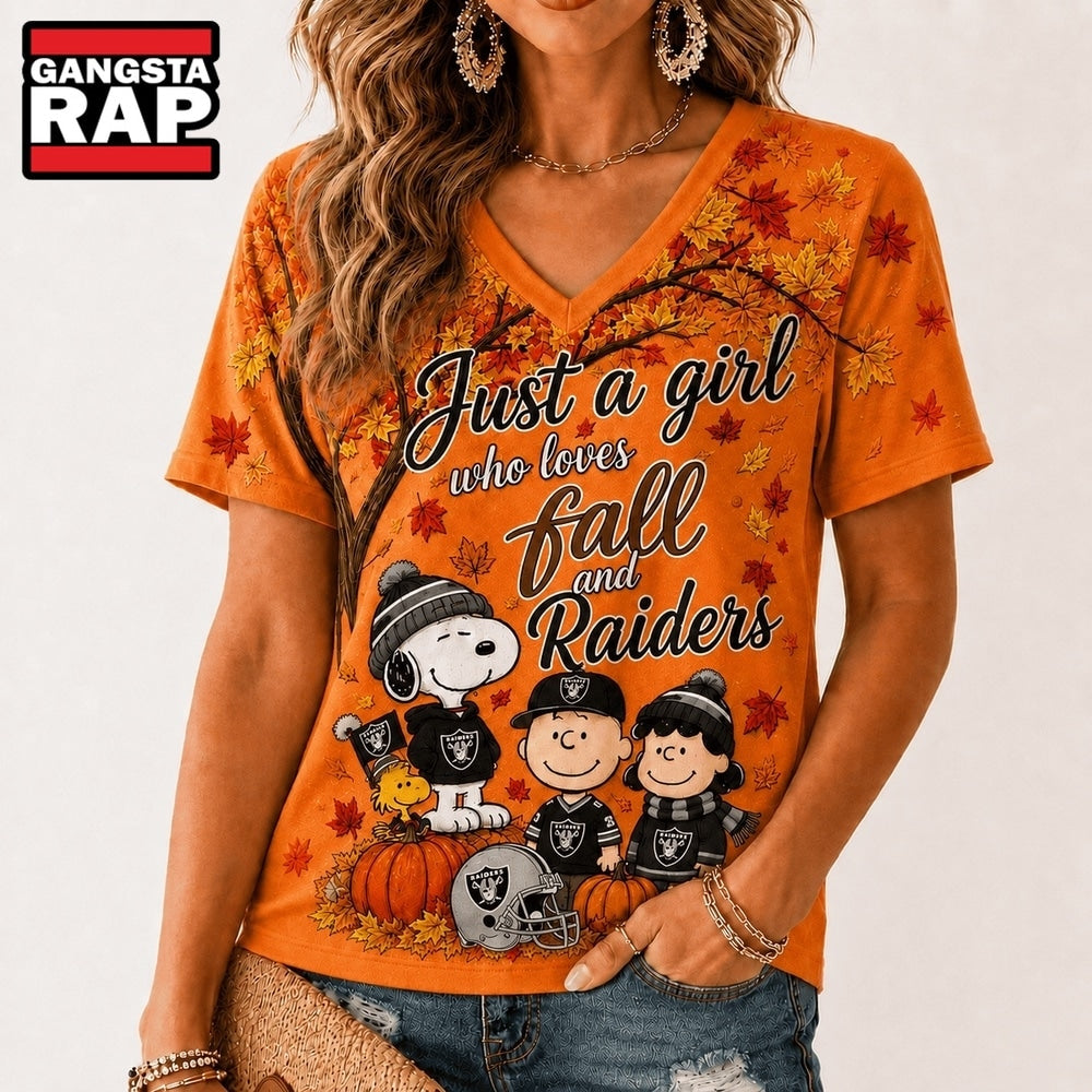 Las Vegas Raiders NFL Snoopy Peanuts Fall Season V Neck T Shirt