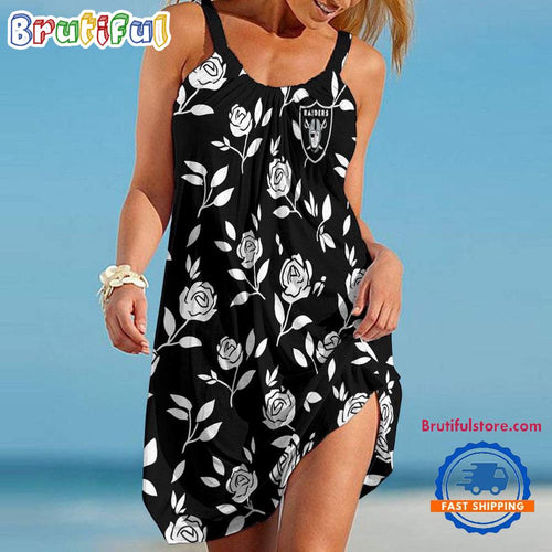 Las Vegas Raiders Rose Pattern Women’s Summer Beach Sling Dress