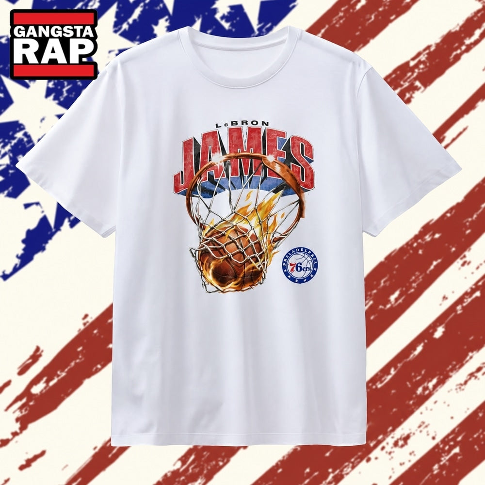 LeBron James 23 Philadelphia 76ers On Fire Hoop T Shirt