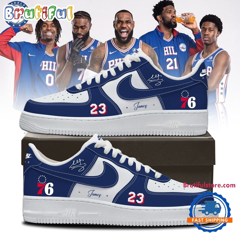 LeBron James Philadelphia 76ers Limited Edition Signature Blue Air Force 1 Shoes Sneakers