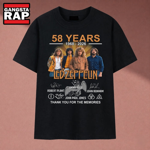 Led Zeppelin 58 Years 1968 2026 Vintage Rock Band Signatures Graphic T Shirt, Music 2D Shirt