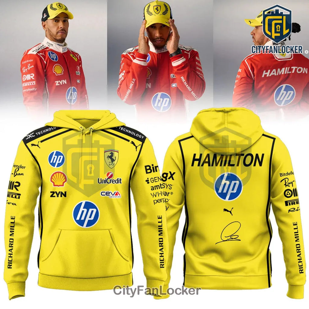 Lewis Hamilton Ferrari 2026 Collection Yellow Hoodie