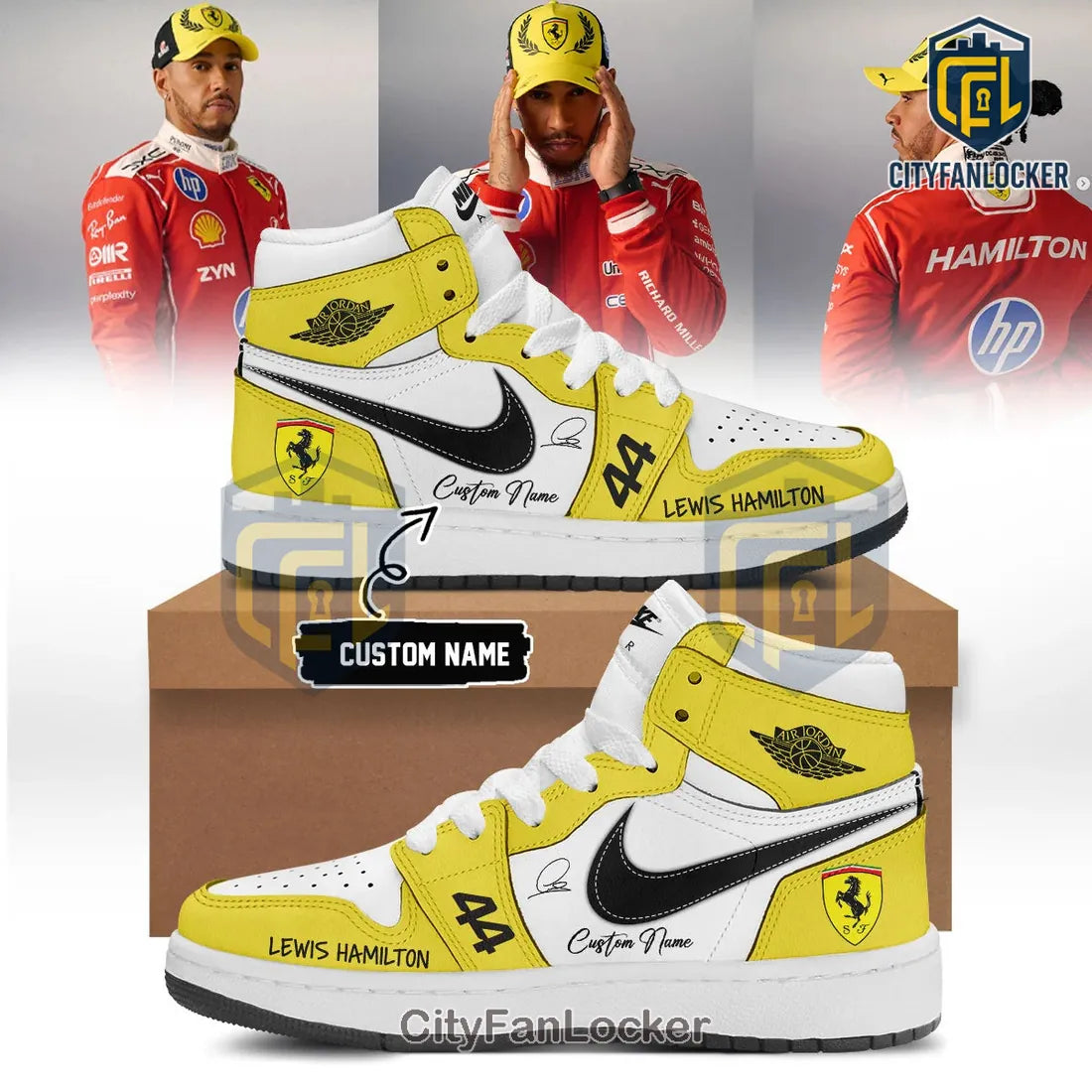 Lewis Hamilton Ferrari Yellow Air Jordan 1 High Top Sneakers