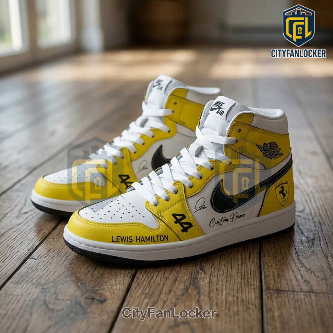 Lewis Hamilton Ferrari Yellow Air Jordan 1 High Top Sneakers