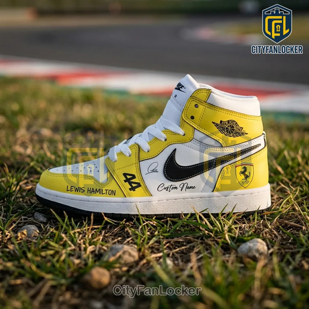 Lewis Hamilton Ferrari Yellow Air Jordan 1 High Top Sneakers
