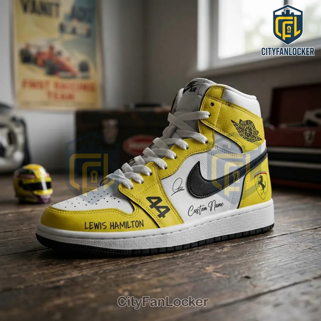 Lewis Hamilton Ferrari Yellow Air Jordan 1 High Top Sneakers