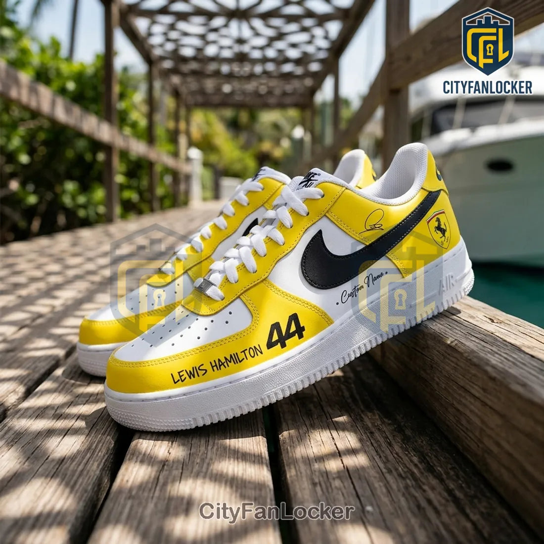 Lewis Hamilton Ferrari Yellow Custom Name Air Force 1 Sneakers
