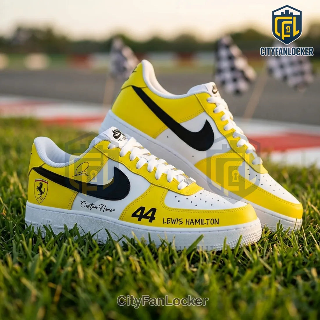 Lewis Hamilton Ferrari Yellow Custom Name Air Force 1 Sneakers