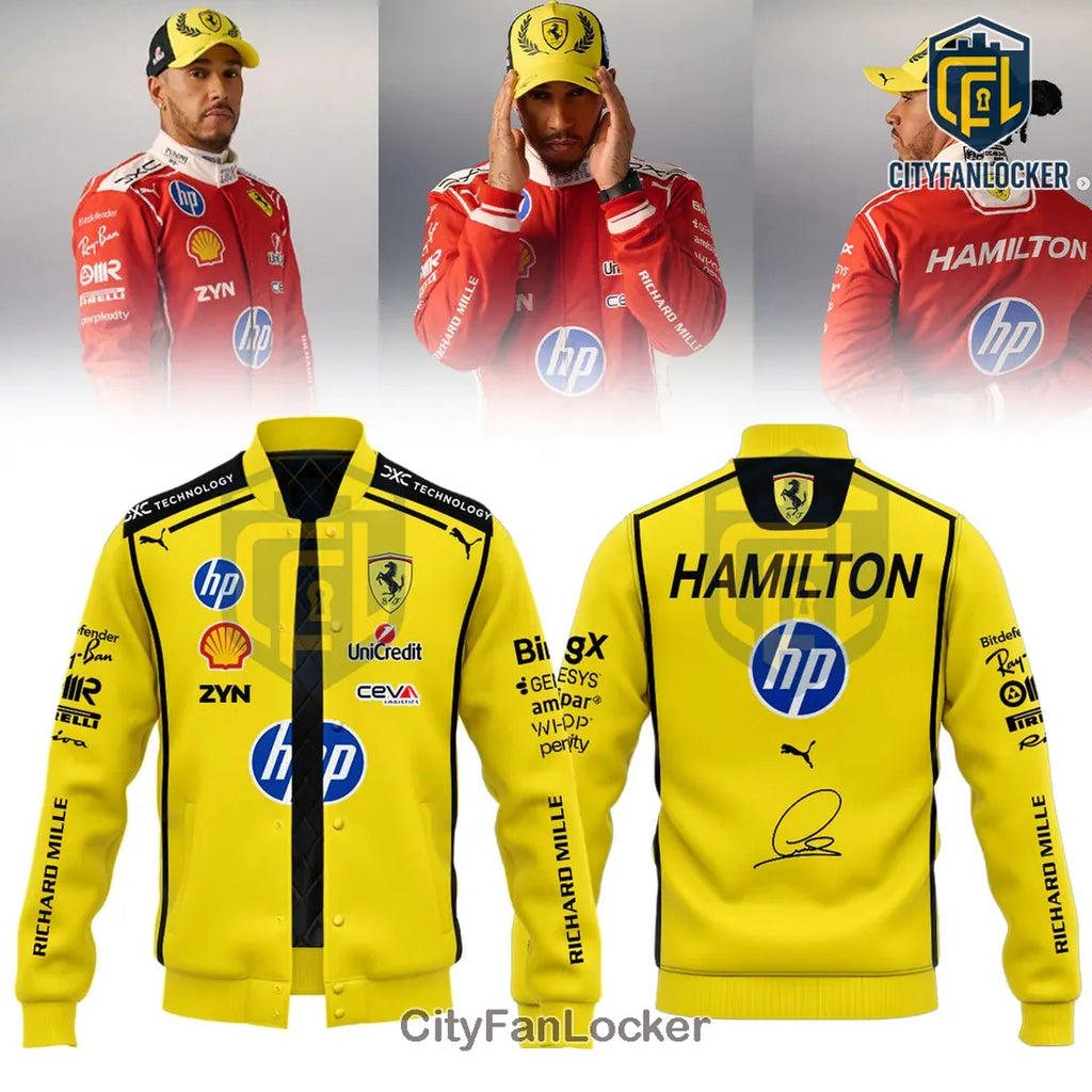 Lewis Hamilton Scuderia Ferrari Yellow Baseball Jacket 2026