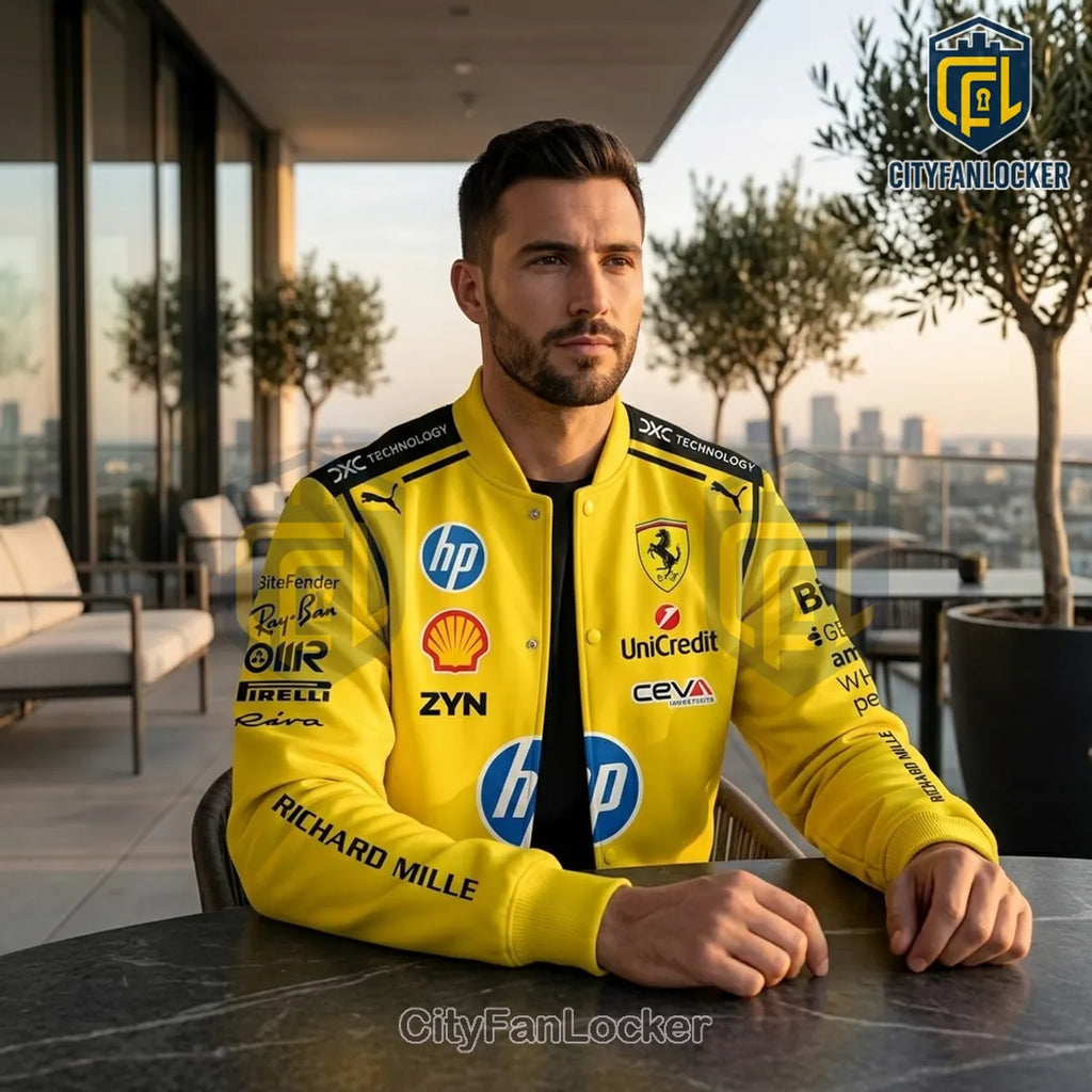 Lewis Hamilton Scuderia Ferrari Yellow Baseball Jacket 2026