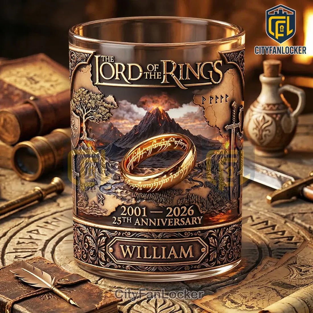 Lord of the Rings Personalized 25th Anniversary Whiskey Glass
