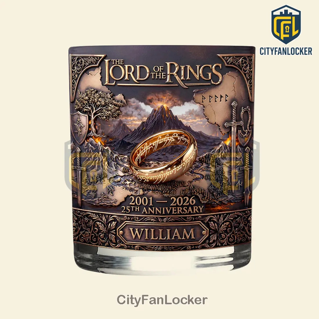 Lord of the Rings Personalized 25th Anniversary Whiskey Glass