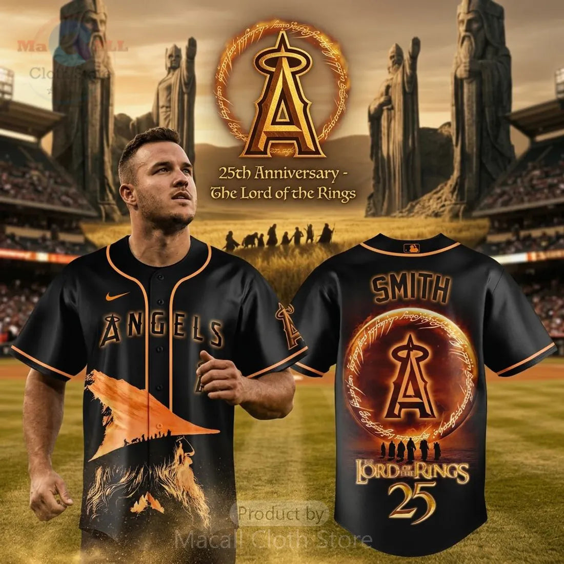 Los Angeles Angels Lord Of The Rings Custom Name Baseball Jersey